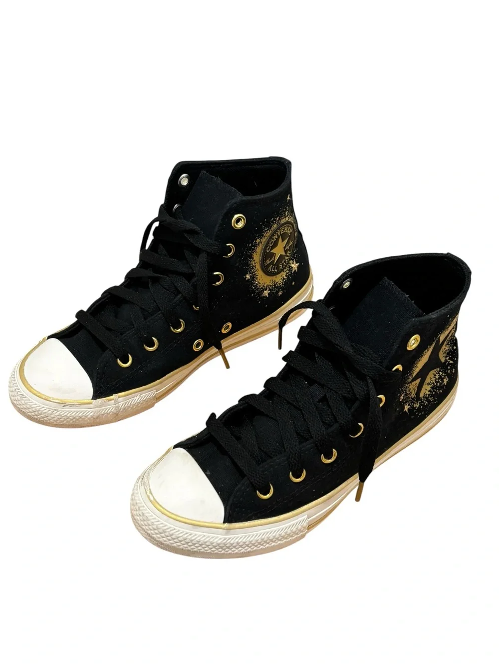 Converse Kids Black & Gold Star High Top Sneakers Size 2.5